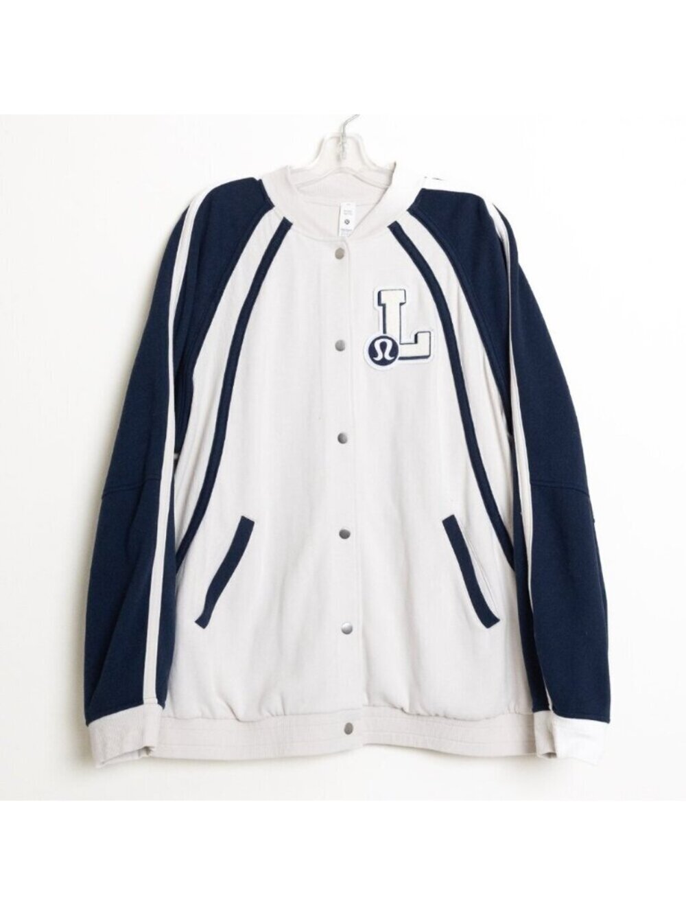 Lululemon Scuba Oversized Collegiate Jacket Graphic White Blue HK Exclusive XL - Picture 3 of 14